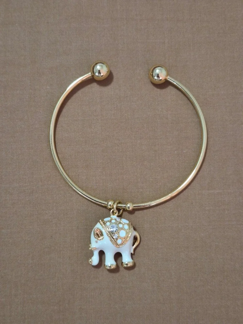 White Enamel 18K Gold Plated Swarovski Crystal Elephant Cuff Bangle Bracelet 6.5